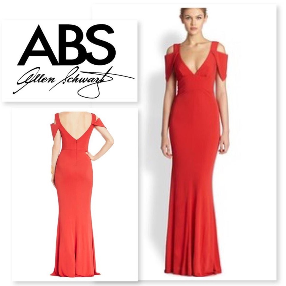 ABS Red Gown with Over the Shoulder Off Shoulder